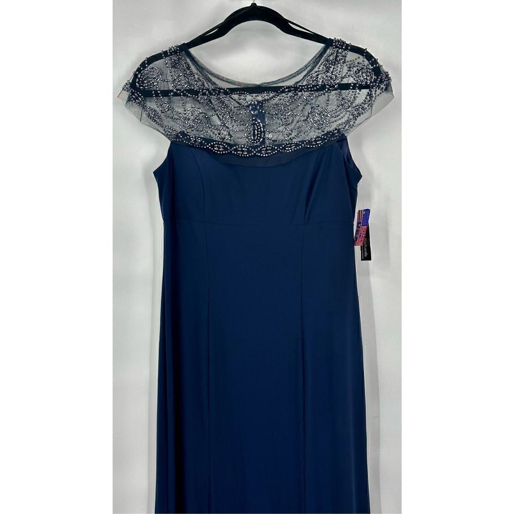 R & M Richards NWT navy maxi evening dress with jeweled collar Size 6